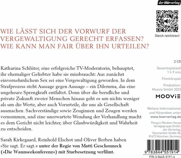 Produktbild Sie sagt. Er sagt (Matthias Brandt, Henriette Confurius, Godehard Giese, Ina Weisse, Ferdinand von Schirach, Deutsch)