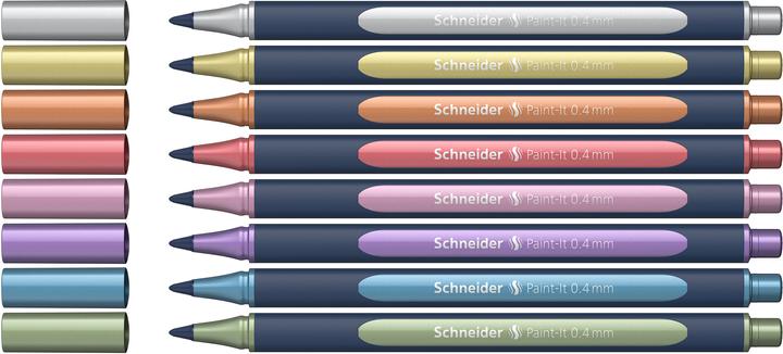 Actual product image Schneider Rollerball Paint-it (Metallic Copper, vintage green metallic, vintage red metallic, Silver Metallic, polar blue metallic, frosted violet metallic, Rose Metallic, gold metallic, 8 x)