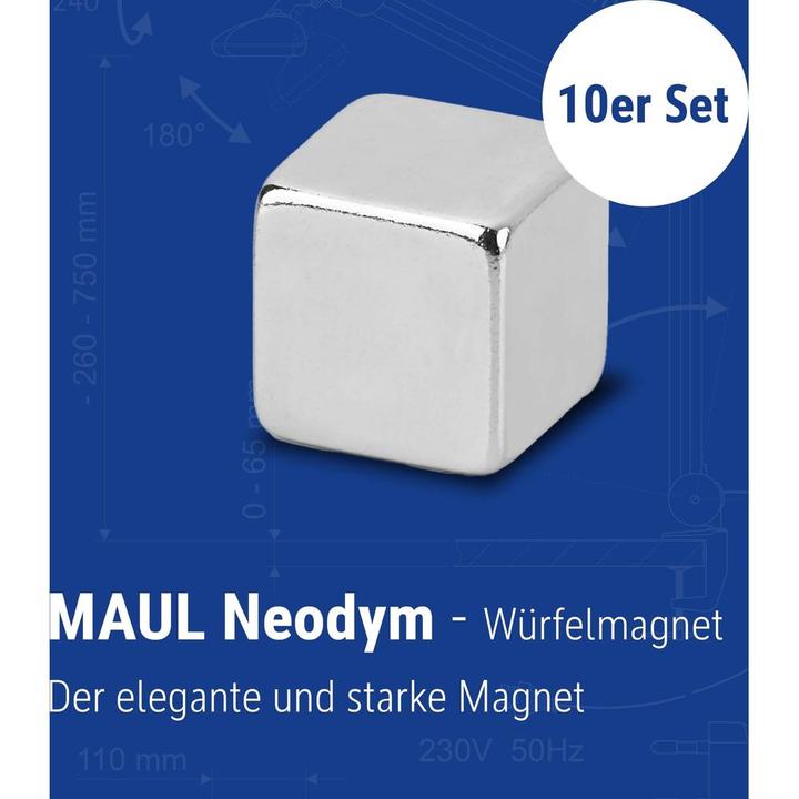 Actual product image Maul Neodymium cube magnet, 7 mm, adhesive force: 1.6 kg, silver (10x)
