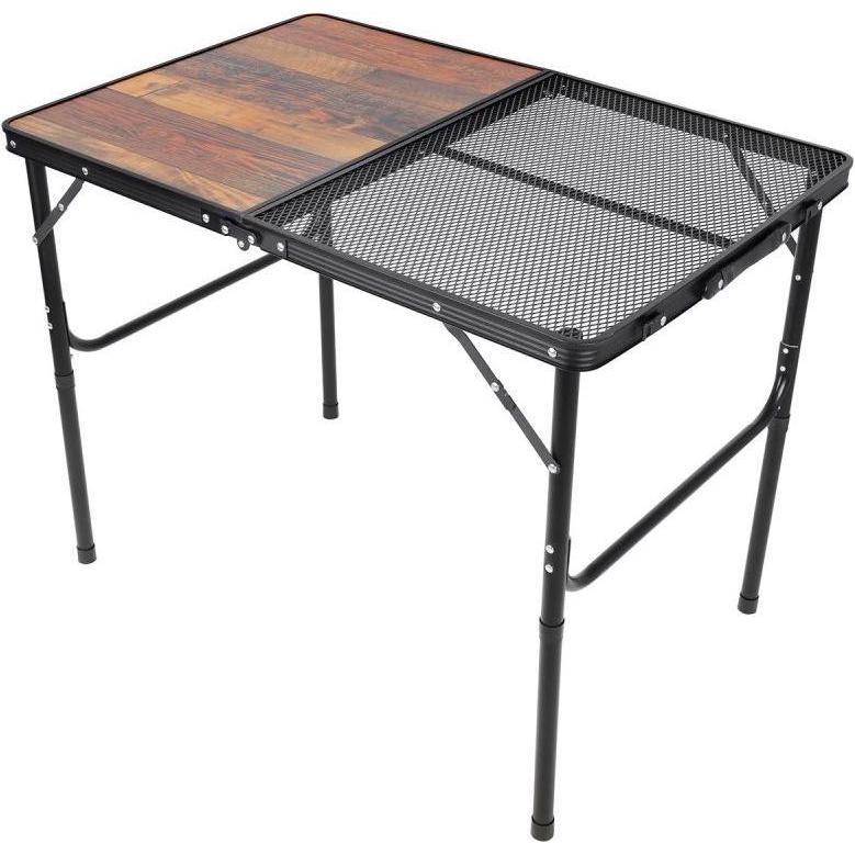 vidaXL Stolik Turystyczny Składany Kempingowy 90x60x36-68cm Siatka Stalowa Drewno (48601830)