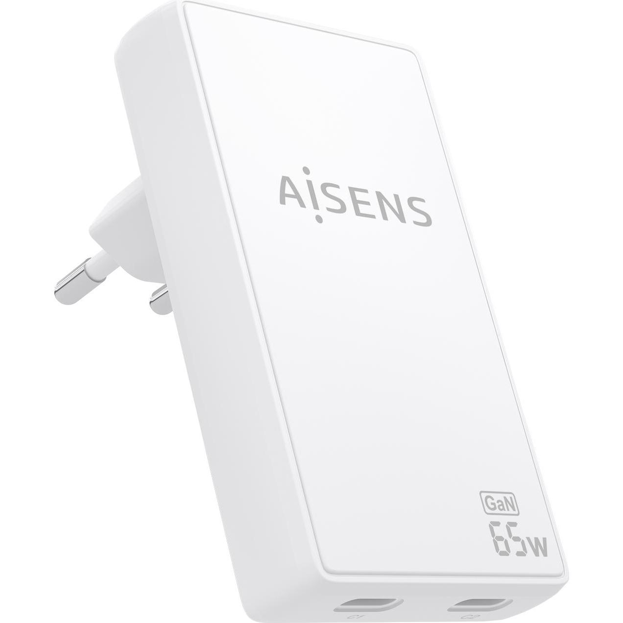Aisens ASCH-65W2P077-W (65 W), Caricatore USB, Bianco
