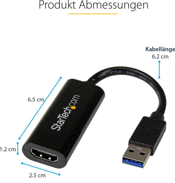 Produktbild StarTech Slim USB 3.0 HDMI Video Card (USB-A, 19 cm)
