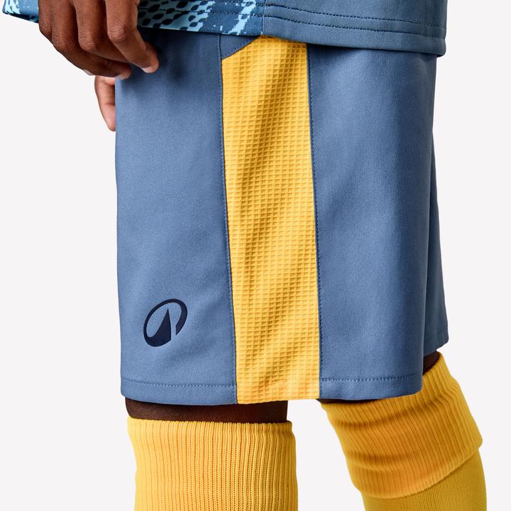 Produktbild Kipsta Kinder Fussball Shorts - VIRALTO Kids grau mit orangem Streifen