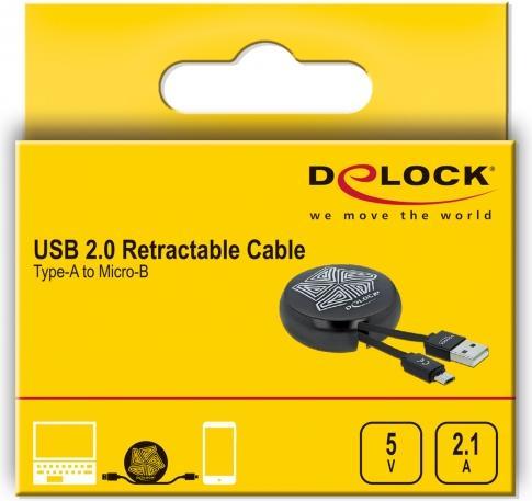 Actual product image Delock USB 2.0 cable USB-A - MicroB with car roll function, black (0.92 m, USB 2.0)