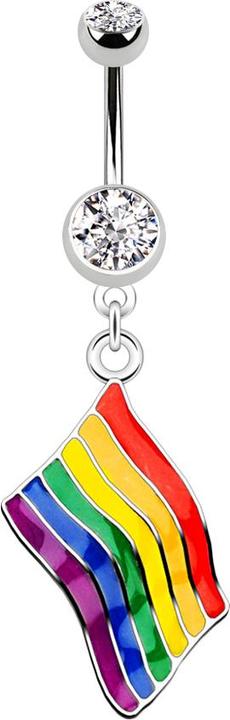 Actual product image Star Piercing Banana silver with two balls crystal silver pendant flag Pride (Surgical steel 316L, Brass)