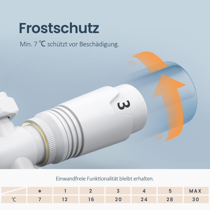 Produktbild Emke Thermostatventil, Universalventil mit Thermostat für Heizkörper, 10 bar, 7 Stufen, Weiss