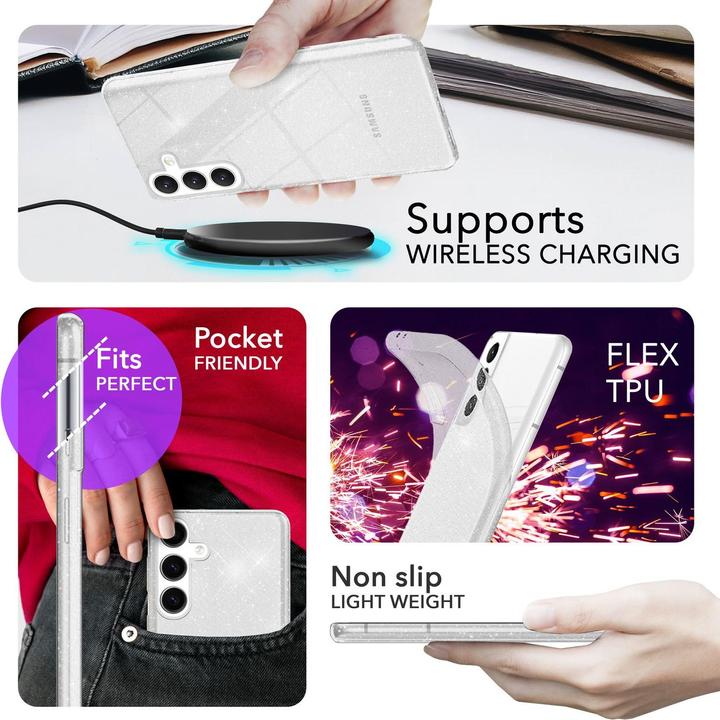 Actual product image Nalia Clear glitter silicone cover (Samsung Galaxy S24+)