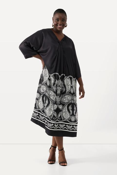 Image du produit Ulla Popken Robe maxi à imprimé cachemire, décolleté en V et manches 3/4 chauve-souris (46, 48)