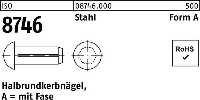 Produktbild Halbrundkerbnagel ISO 8746 m.Fase 1,4 x 4 Stahl ISO 8746