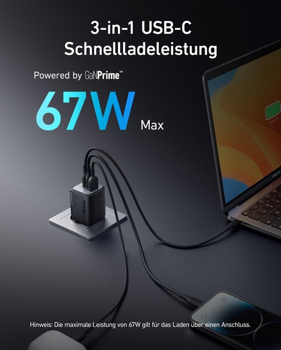 Actual product image Anker 735 Prime Wall Charger 67W 1A/2C Black (67 W)
