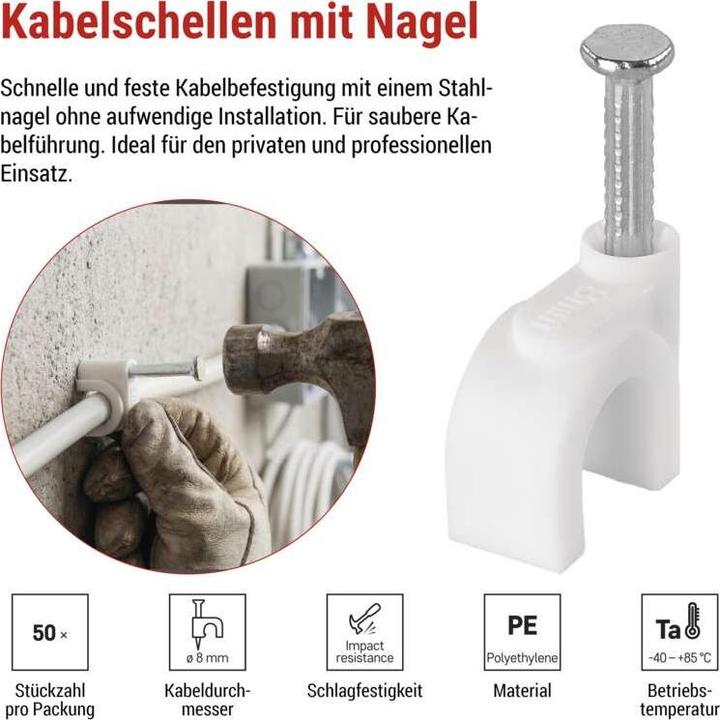 Produktbild Emos Kabelschelle 8 mm, weiss, 50 Stk
