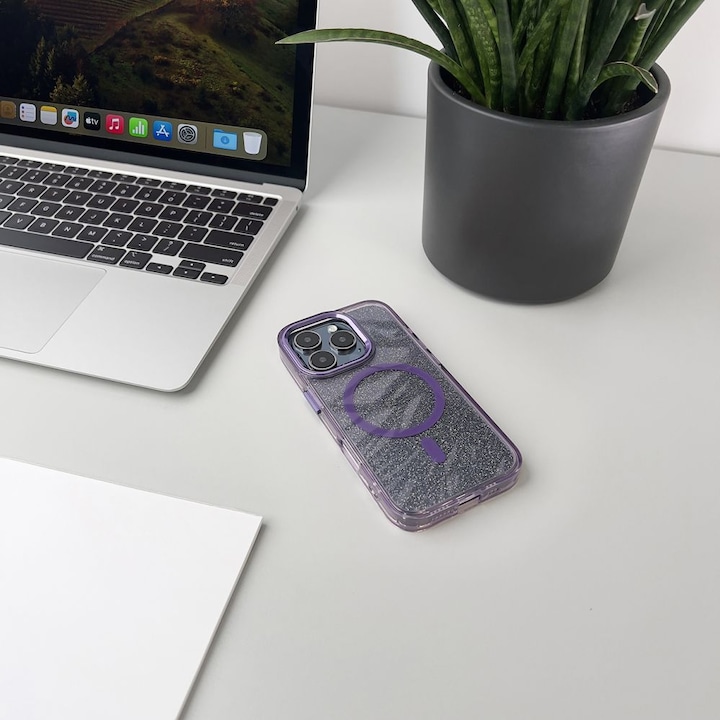 Produktbild Wozinsky Glitter Case MagSafe for Samsung Galaxy S24 FE - Purple with Glitter (Samsung Galaxy S24 FE)