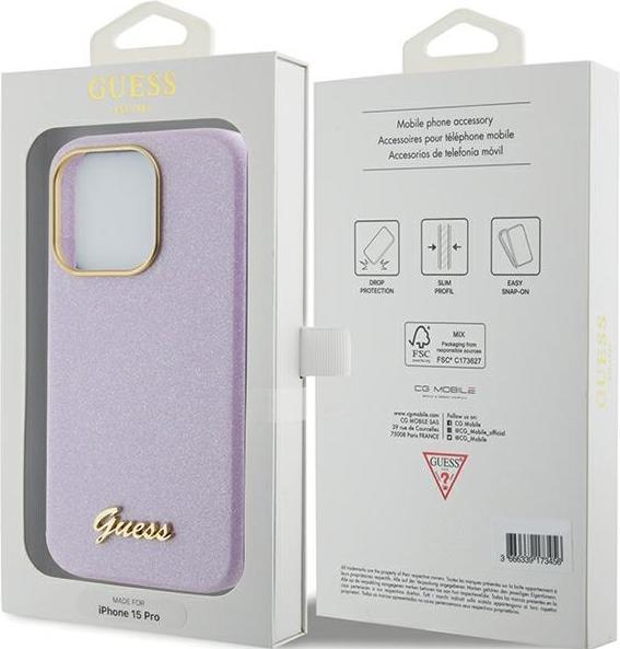 Produktbild Guess GUHCP15LPGMCSL iPhone 15 Pro 6.1" liliowy/lilac hardcase Glitter Glossy Script (Apple iPhone 15 Pro)