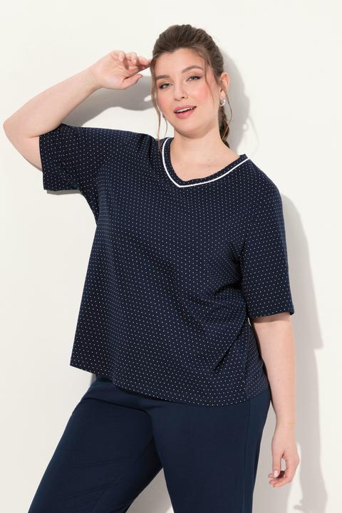 Image du produit Ulla Popken Lot de 2 T-shirts de pyjama, pois/uni, manches courtes (46, 48)