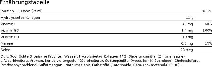 Valeurs nutritives et ingrédients Biotech USA Collagène liquide (1 pcs)