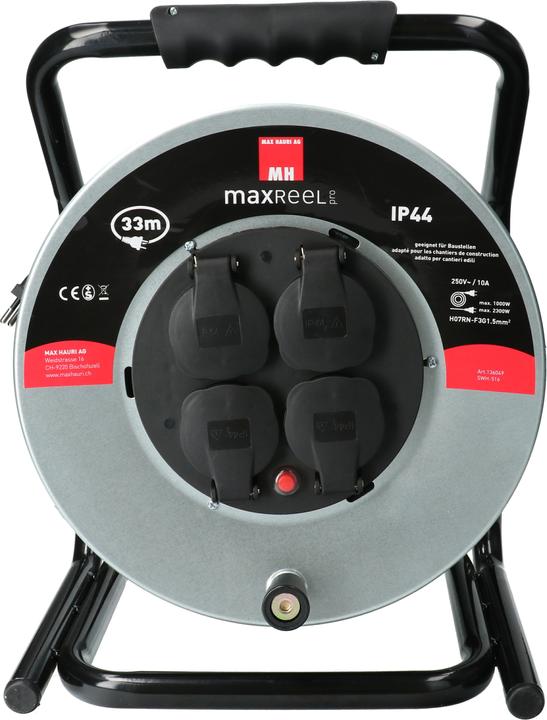 Produktbild Max Hauri maxReeL Stahl-Kabelrolle IP44 4x Typ 13 (33 m, 3 mm²)