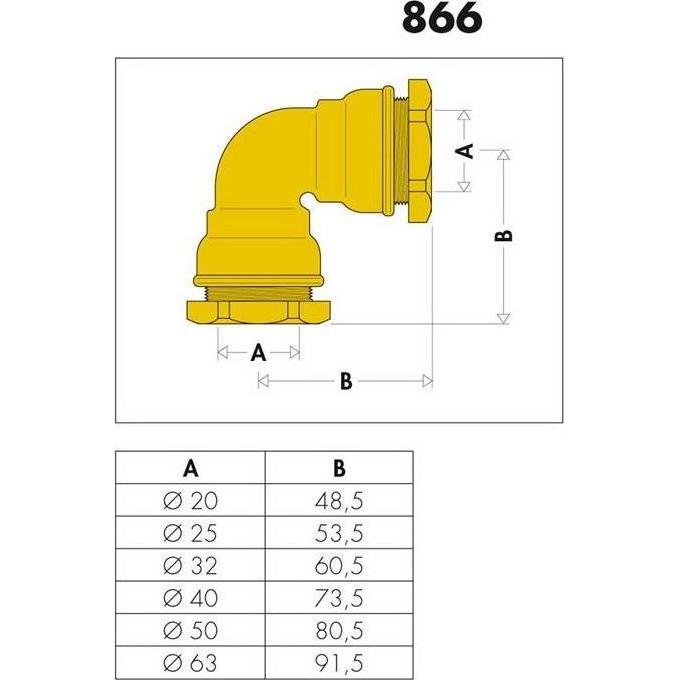 Thumbnail - Caleffi, Rohrverbindungstechnik, Winkelverschraubung 866 Messing 40 mm (Winkelverbindung)