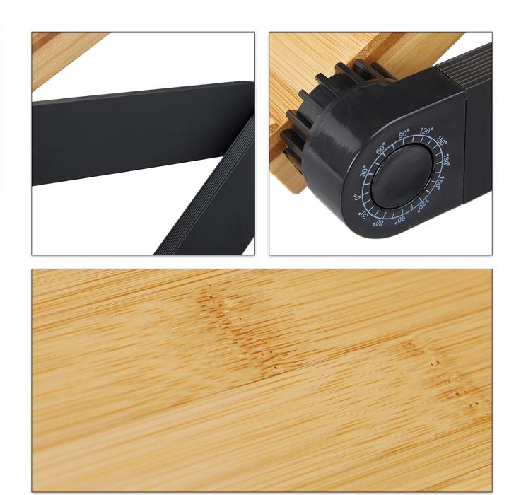 Actual product image Relaxdays Laptop Stand Bamboo & Aluminium, Notebook Holder