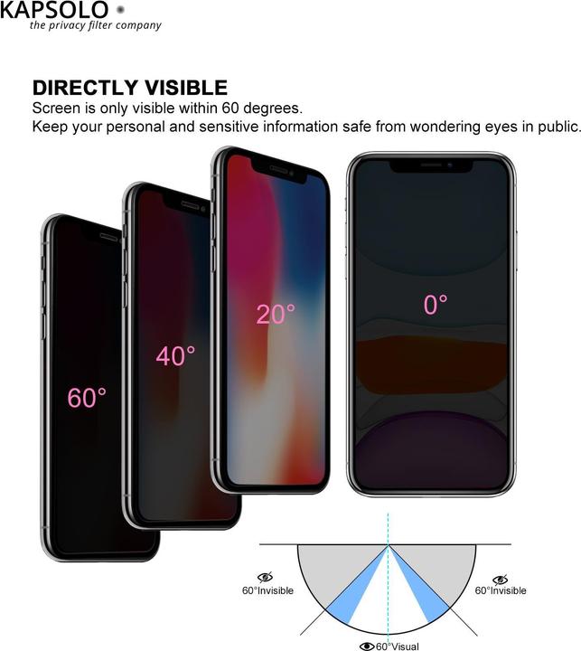 Actual product image Kapsolo Privacy filter display glass - full surface tempered privacy protection glass / Te (10 Piece, Apple iPhone X)