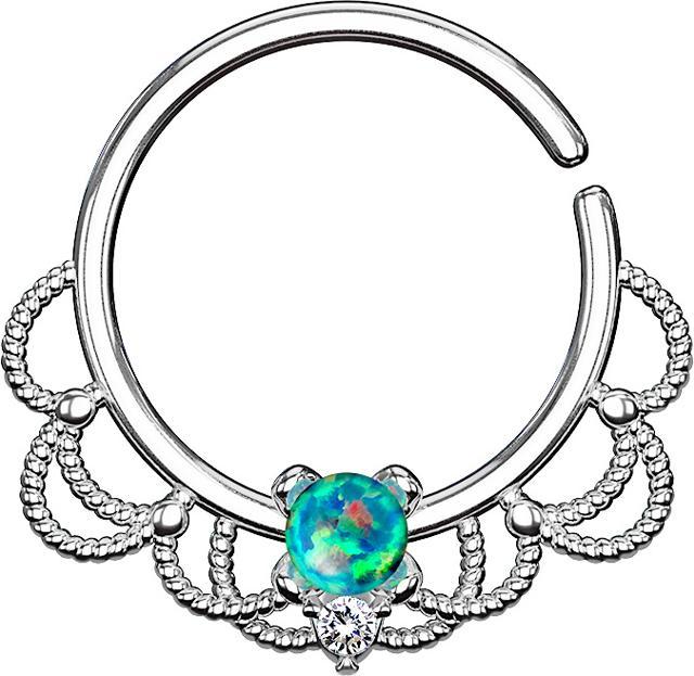 Image du produit Star Piercing Anneau septum argent filigrane avec opale verte (Laiton)