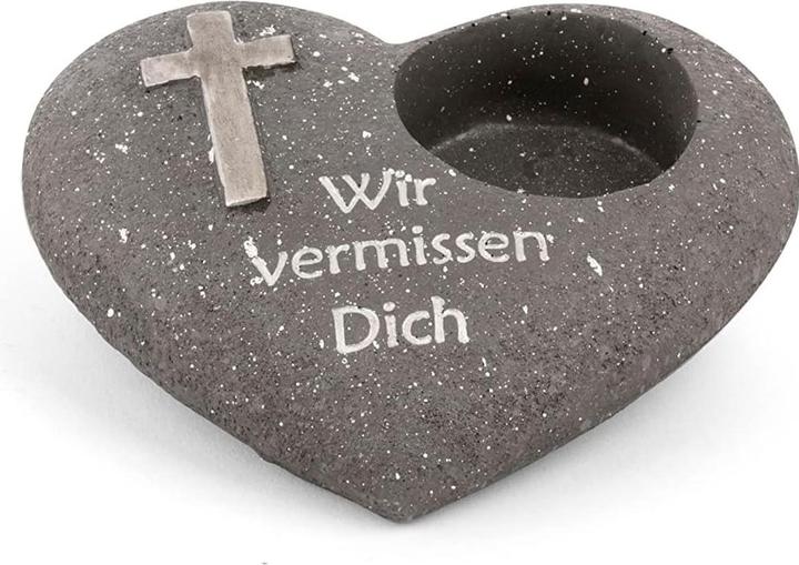 Novaliv Grave Decoration Heart Anthracite with Cross Saying We Miss You Grave Decoration Grave Heart