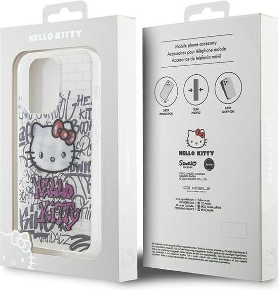 Actual product image Hello Kitty HKHCP14XHDGPHT iPhone 14 Pro Max 6.7" biały/white hardcase IML Kitty On Bricks Graffiti (Apple iPhone 14 Pro Max)