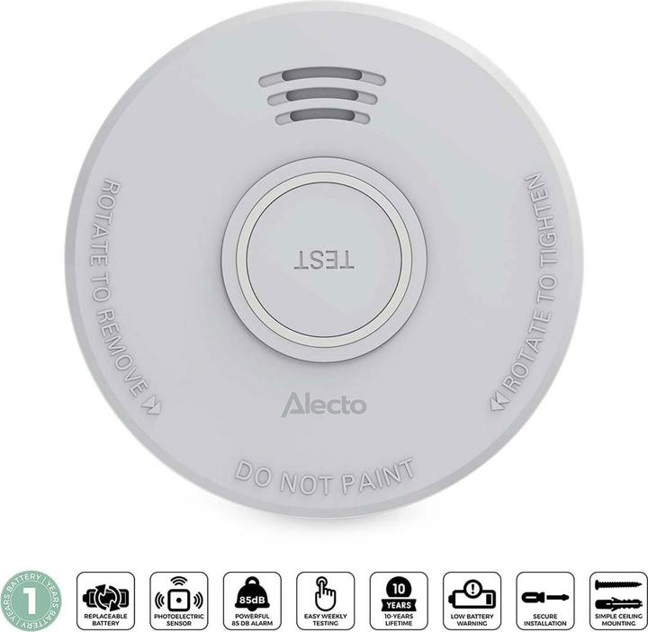 Produktbild Alecto 2er-Set Fotoelektrischer Rauchmelder DIN EN 14604 Konform - Zuverlässiger Feuermelder mit 85dB Alarm