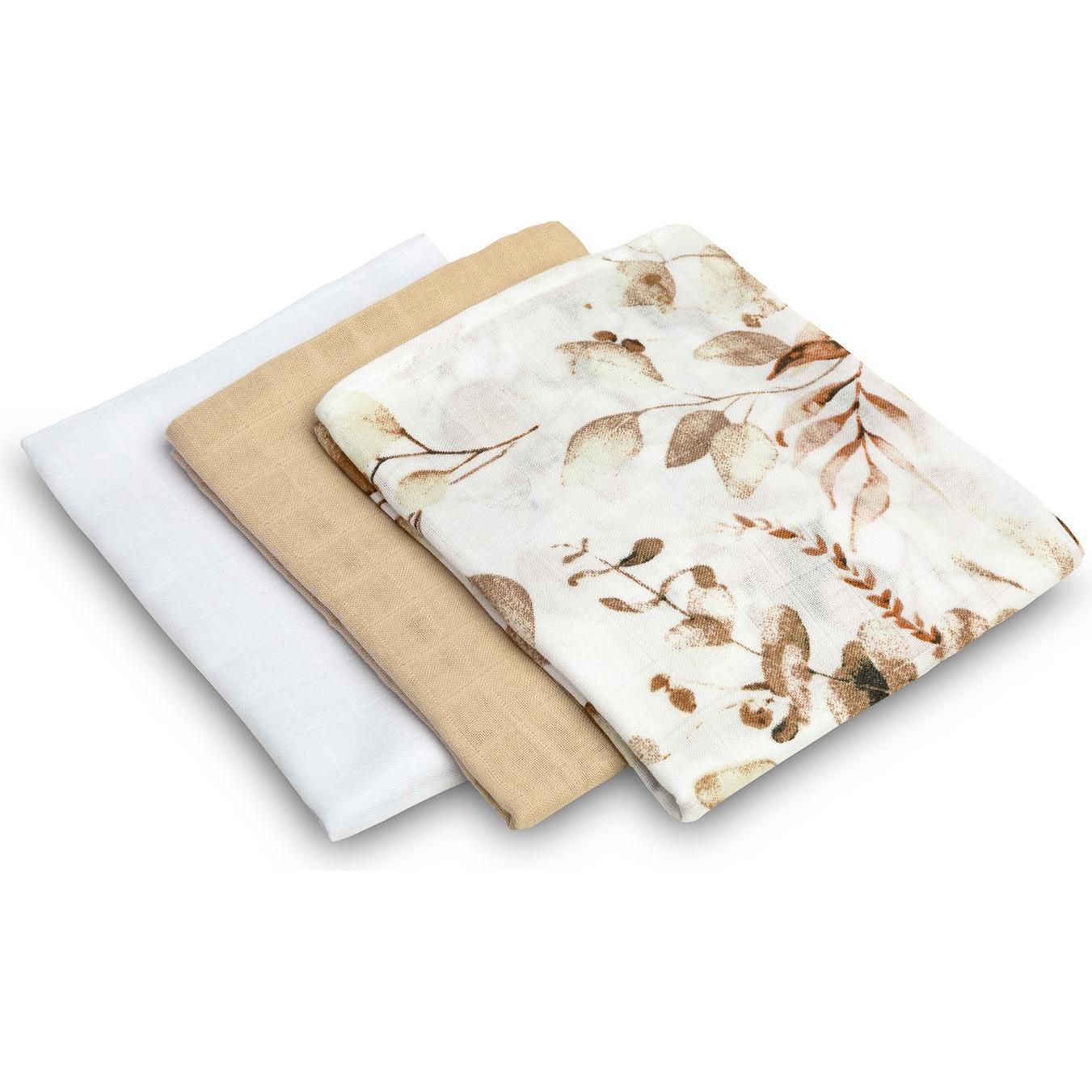 Thumbnail - Sensillo, Pucktuch + Nuscheli, Mulltücher 3er Set aus Muslin Beige (80 cm, 70 cm)