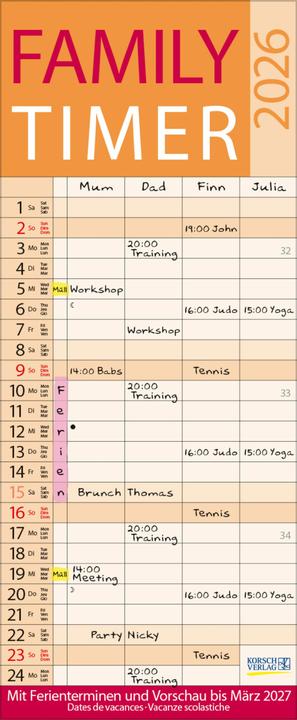 Produktbild Family Timer Lifestyle 2026 (19 x 46 cm, Harter Einband, Deutsch)