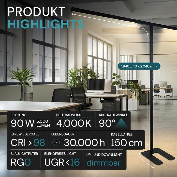 Image du produit Luxula Lampadaire de bureau LED - Slim Line, Duo (5000 lm)