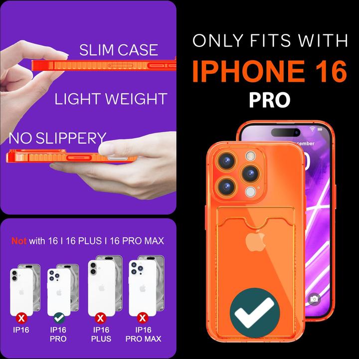 Immagine prodotto Nalia Portacarte trasparente in silicone trasparente al neon (Apple iPhone 16 Pro)