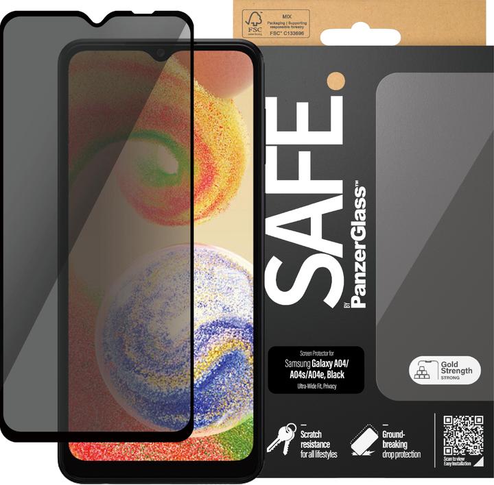 Actual product image PanzerGlass SAFE. by ® Privacy Screen Protector Samsung Galaxy A04 | A04s | A04e | Ultra-Wide Fit (1 pcs., Samsung Galaxy A04, Samsung Galaxy A04e, Samsung Galaxy A04S)