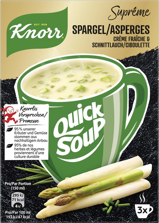 Immagine prodotto Knorr Zuppa rapida Suprême asparagi con crème fraîche, zuppa con asparagi ed erba cipollina, preparata