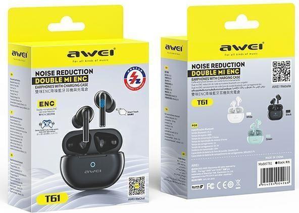 Actual product image Awei słuchawki Bluetooth 5.3 T61 TWS + stacja dokująca czarny/black (DNC, 6 h, Wireless)