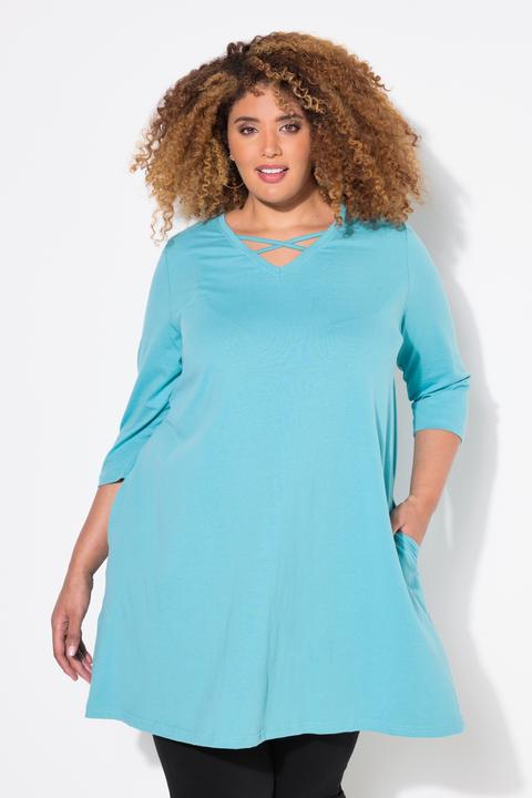 Produktbild Ulla Popken Longshirt, Zierbänder, A-Linie, V-Ausschnitt, 3/4-Arm (46, 48)