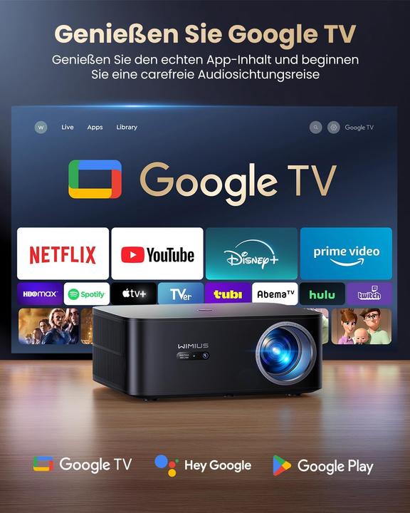 Actual product image WiMiUS 4K Heimkino Beamer mit Google TV & Netflix Lizenz (4K, 1200 lm)