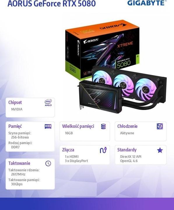 Produktbild Gigabyte AORUS GeForce RTX 5080 Xtreme Waterforce (16 GB)