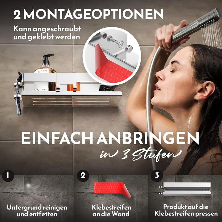 Produktbild 5-in-1 Duschablage Set ohne Bohren (30 x 8 x 10 cm)