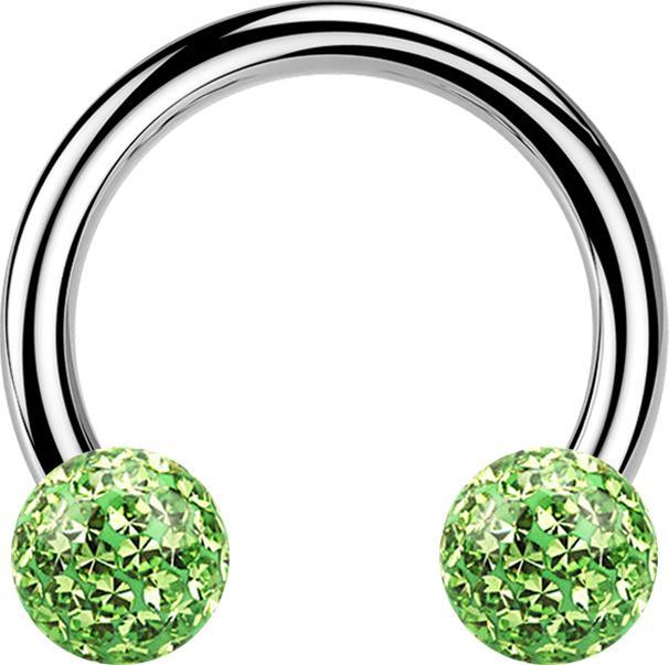 Produktbild Star Piercing Micro Circular Barbell silber mit zwei Kristall Kugeln hellgrün Epoxy Schutzschicht (ohne Messing, Titan G23)