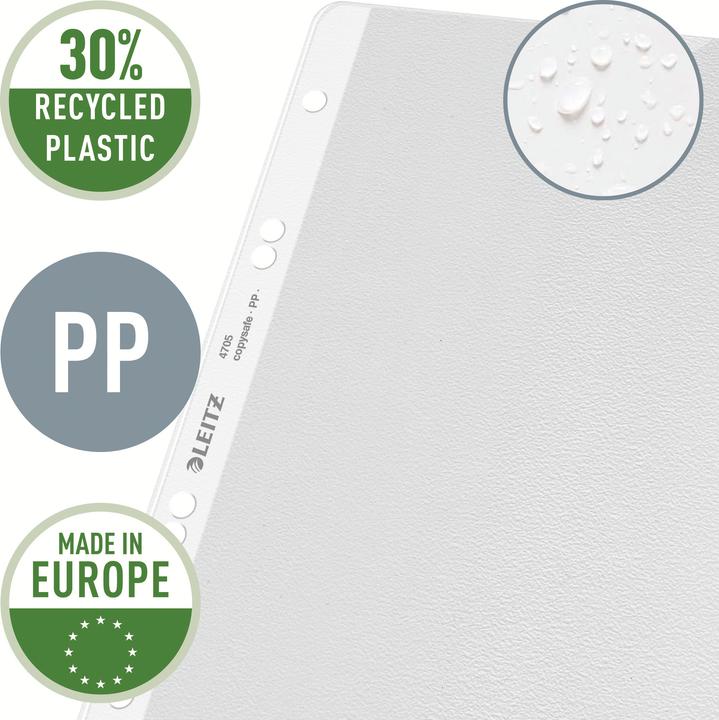 Actual product image Leitz Brochure sleeve extra strong, A5, PP, grained, 0,13 mm open top, document-proof, punching: 80-80- (A5, 100x)