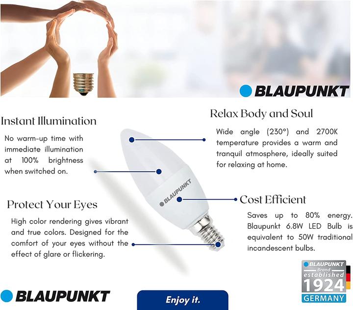 Image du produit Blaupunkt Ampoule LED E14 - Bougie - 7W - Blanc chaud 2700K - Ampoules à Led - Pack de 4 (E14, 595 lm, 4x)