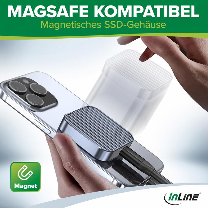 Productafbeelding InLine Clip Case - Magnetische USB-C behuizing voor SATA III & NVMe M.2 2230 SSD's (M.2 2230)