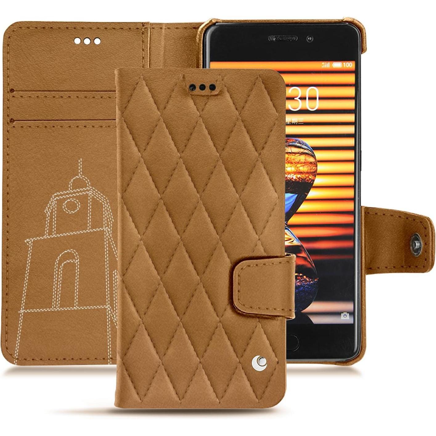 Noreve Lederschutzhülle Wallet (Meizu Pro 7), Smartphone Hülle, Braun