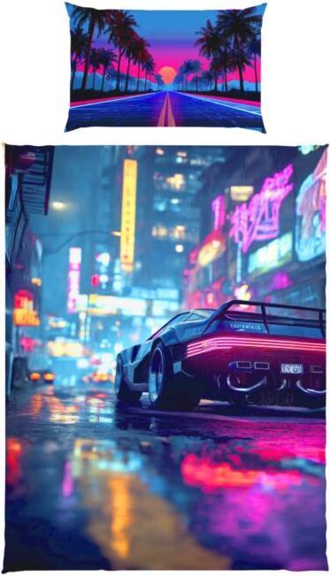 Lehner Renforcé-Bettwäsche im futuristischen Neon-Stil, mehrfarbig (Bedding set, 160 x 210 cm, 65 x 100 cm)