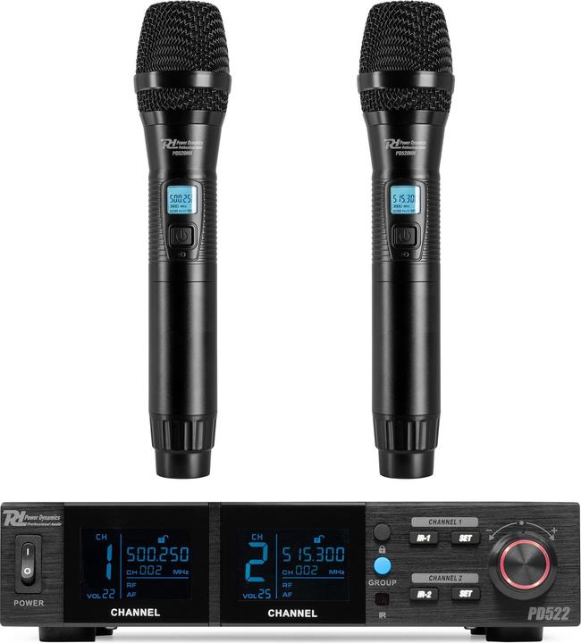 Power Dynamics PD522 microfoonsysteem met 2 draadloze UHF microfoons - 2x 100 kanalen