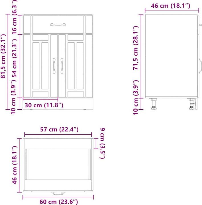 Produktbild vidaXL Küchen-Unterschrank Lucca Betongrau Holzwerkstoff Spülenunterschrank (60 x 46 x 81.5 cm)