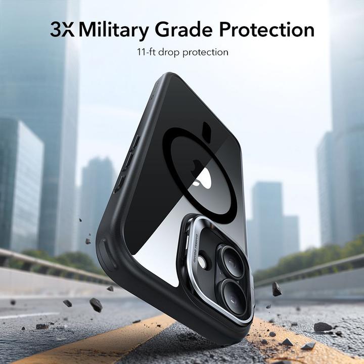 Actual product image ESR Classic Hybrid Magnetic Case (Camera Control, Stash Stand), for iPhone 17, Clear Black (Apple iPhone 17)
