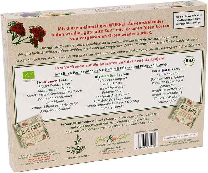 Nutritional values and ingredients VEG and the City Advent Calendar "Organic Seeds