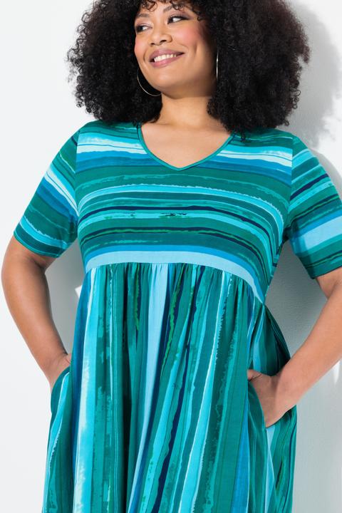 Produktbild Ulla Popken Jerseykleid, Streifenmix, A-Linie, V-Ausschnitt, Halbarm (56)