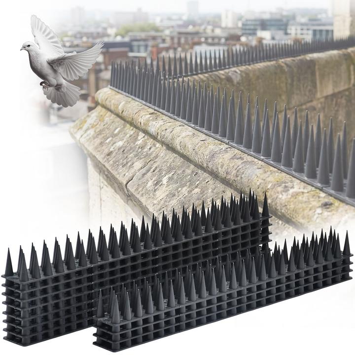Produktbild Ideoon 12er Set Taubenspikes Schwarz 5,4m - Effektive Vogelabwehr aus Polycarbonat - 3-reihige Abwehrspikes